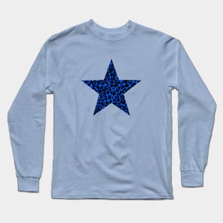 Leopard Print Pattern Star in Blue and Black Long Sleeve T-Shirt